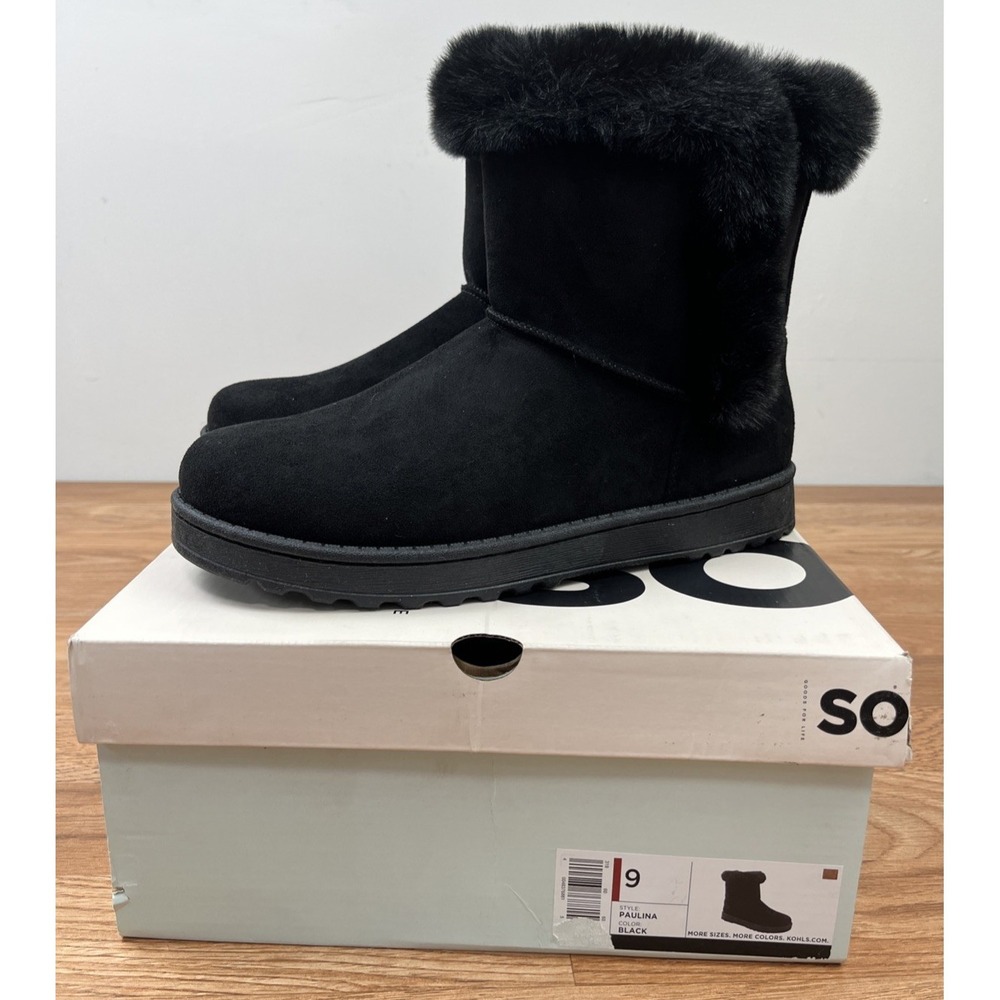 SO Paulina Women's Faux Fur Winter Boots in Black Size 9 NEW